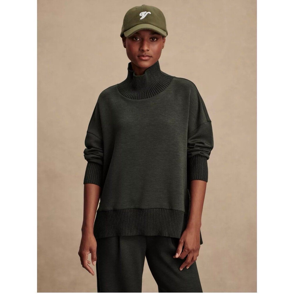 Varley Barker High Neck Sweat XL Olive Marl DoubleSoft Oversized Zip Sides NWOT